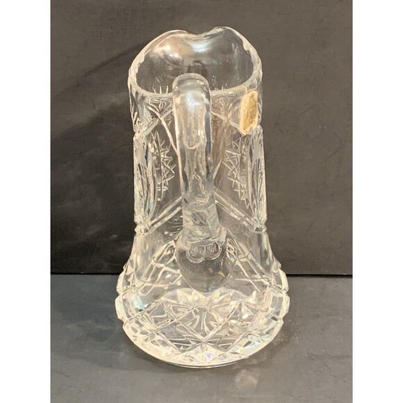Vintage Genuine Hand Cut Lead Crystal Pitcher Vase Stars Checkerboard - Picture 4 of 10